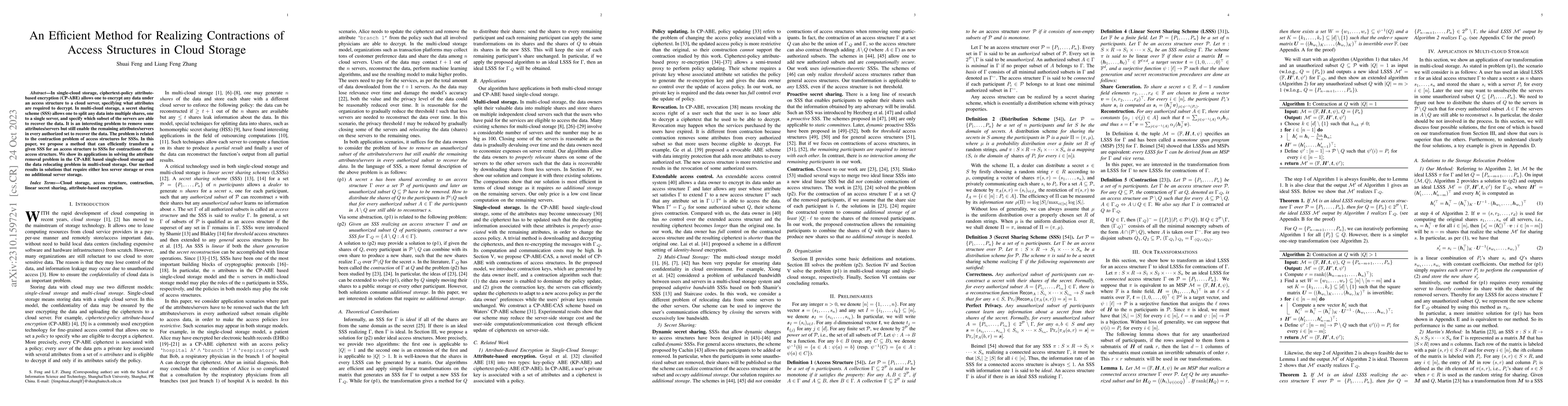 Thumbnail for An Efficient Method for Realizing Contractions of Access Structures in
  Cloud Storage