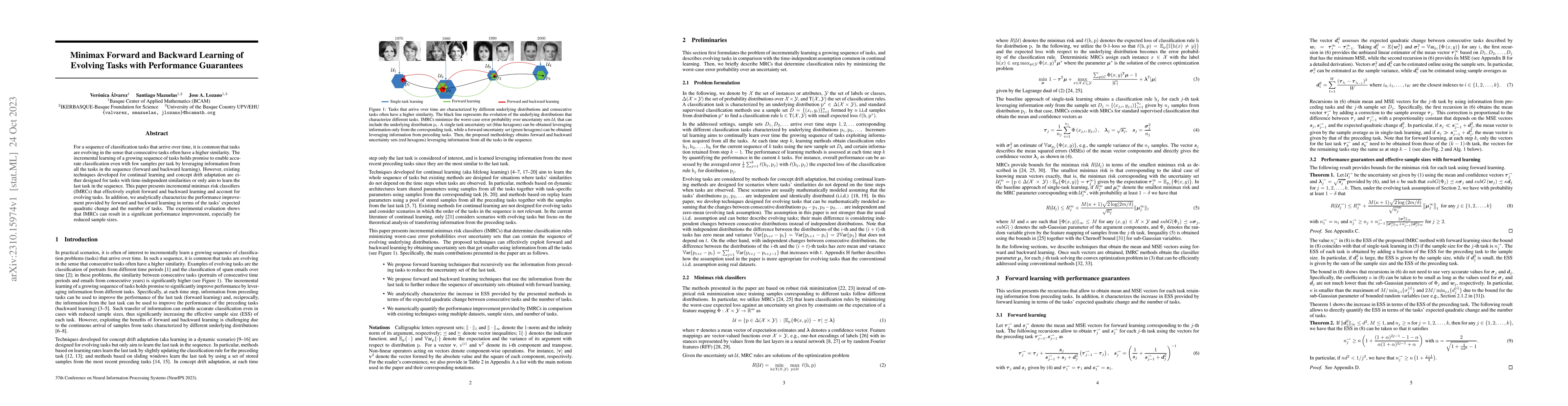 Thumbnail for Minimax Forward and Backward Learning of Evolving Tasks with Performance
  Guarantees