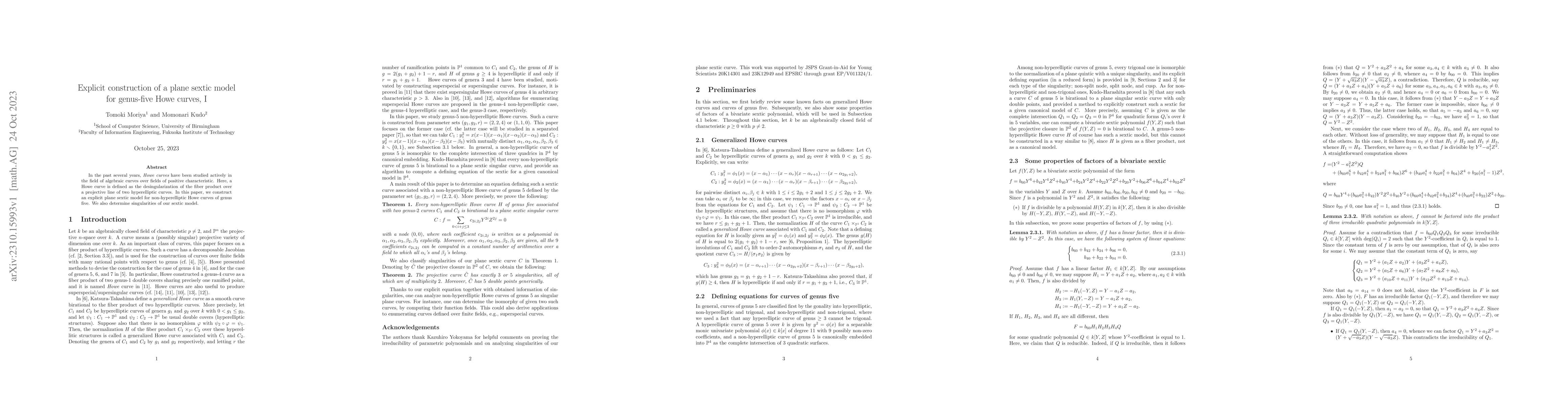 Thumbnail for Explicit construction of a plane sextic model for genus-five Howe
  curves, I