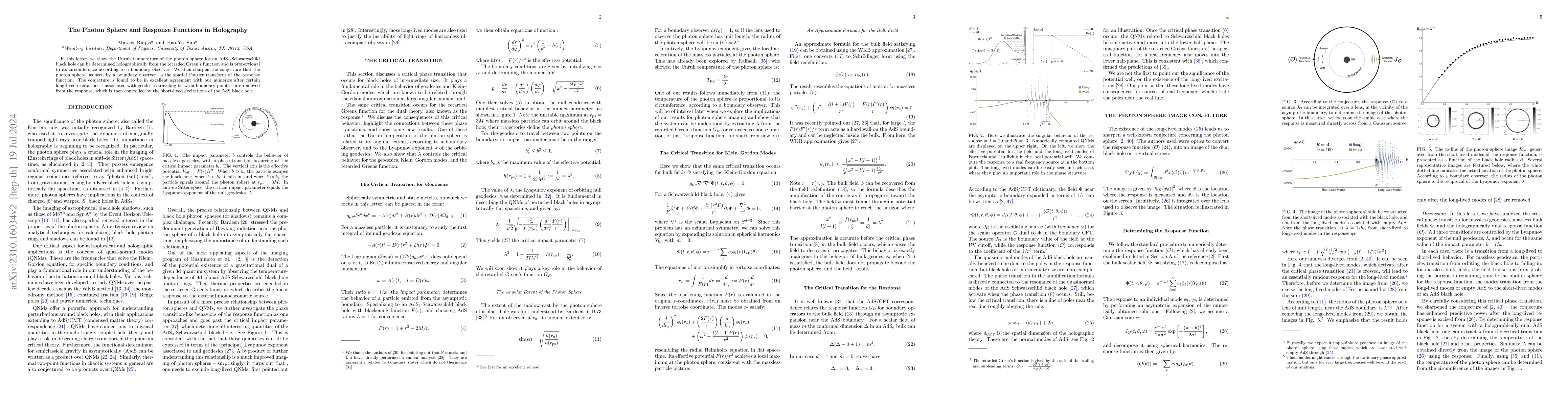 Thumbnail for The Photon Sphere and Response Functions in Holography