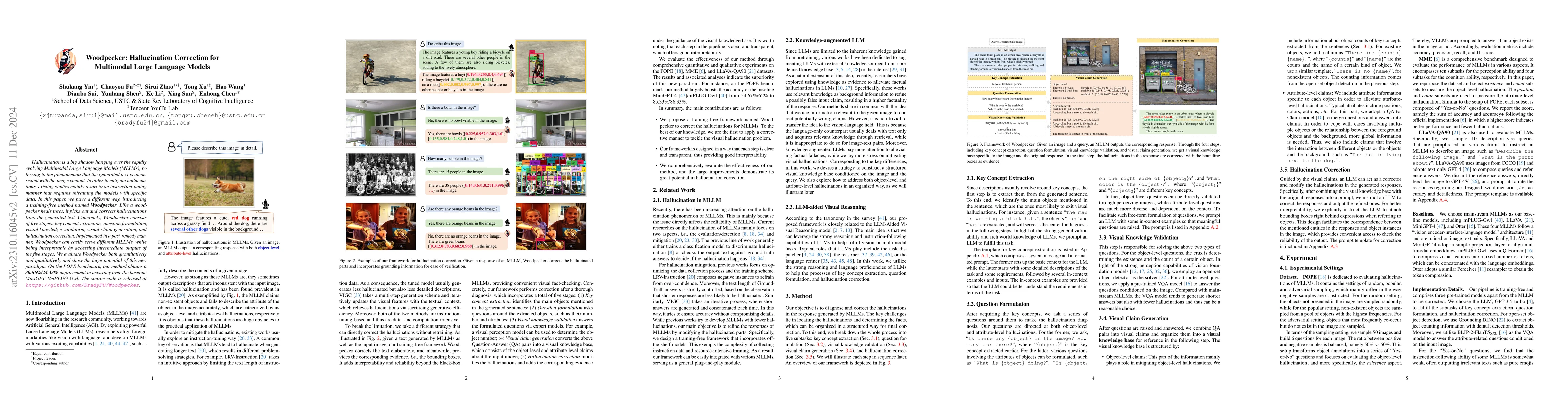 Thumbnail for Woodpecker: Hallucination Correction for Multimodal Large Language
  Models