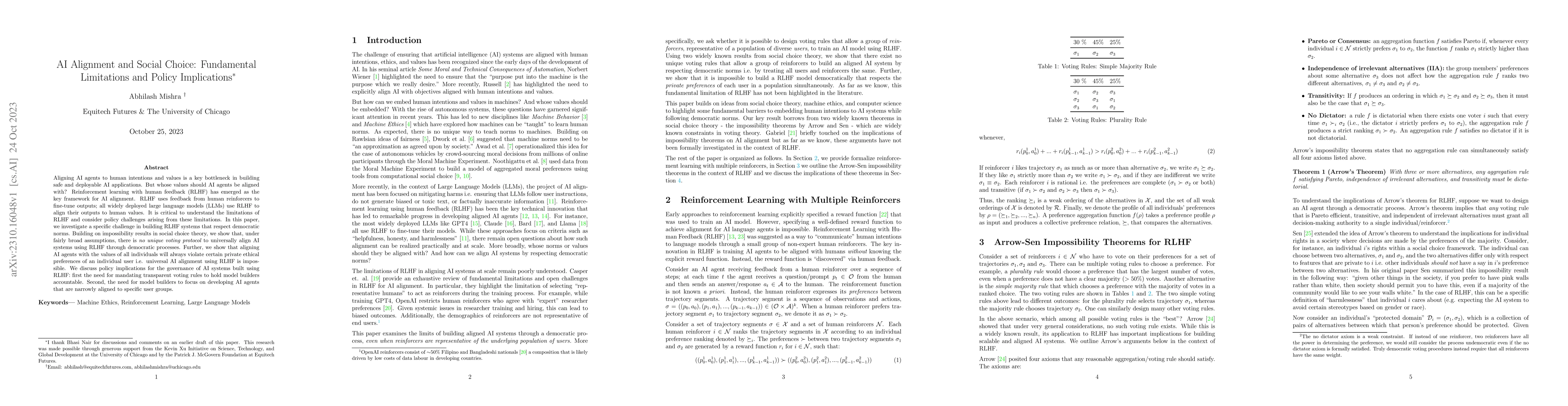 Thumbnail for AI Alignment and Social Choice: Fundamental Limitations and Policy
  Implications