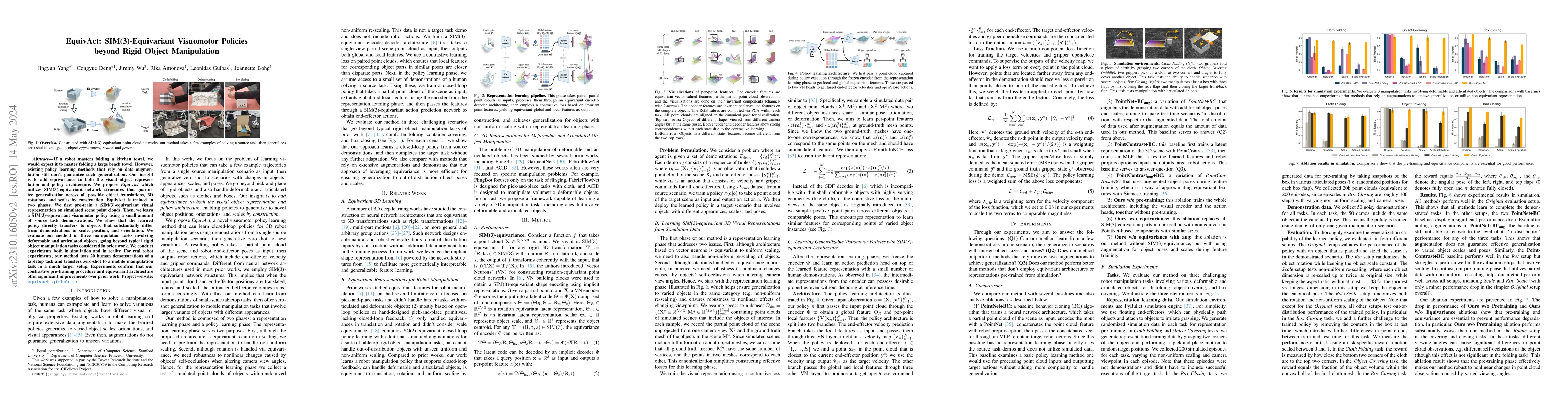 Thumbnail for EquivAct: SIM(3)-Equivariant Visuomotor Policies beyond Rigid Object
  Manipulation