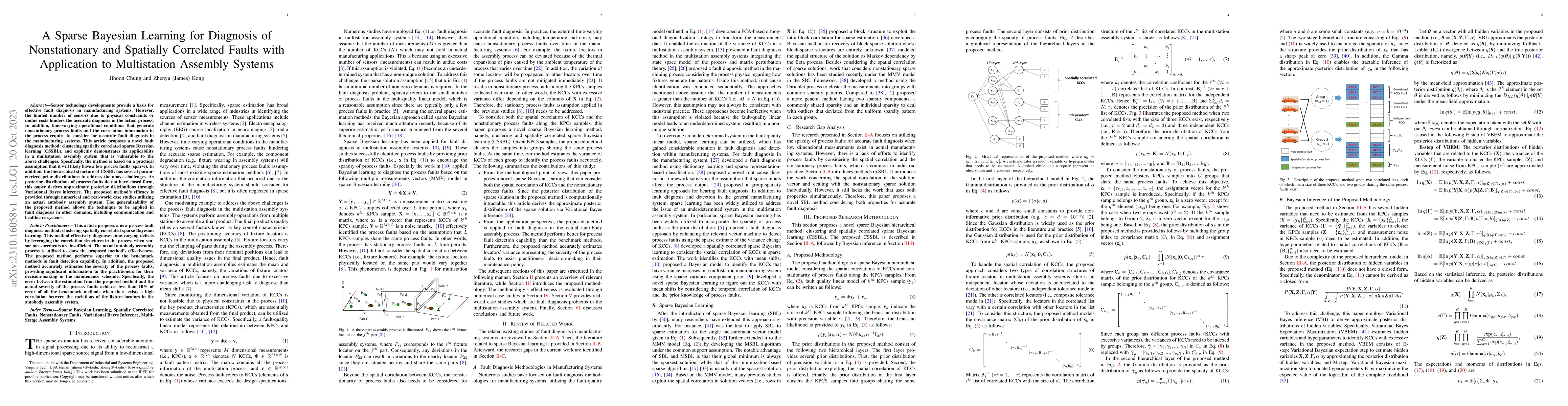 Thumbnail for A Sparse Bayesian Learning for Diagnosis of Nonstationary and Spatially
  Correlated Faults with Application to Multistation Assembly Systems
