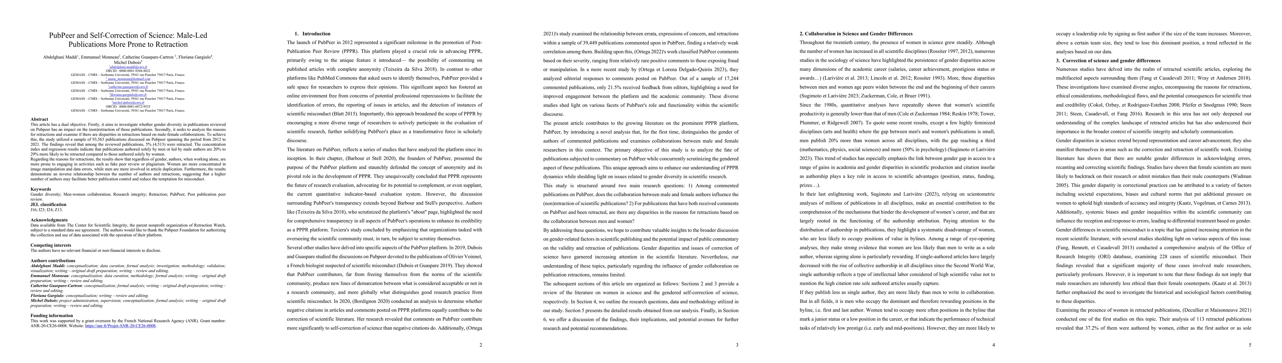 Thumbnail for PubPeer and Self-Correction of Science: Male-Led Publications More Prone
  to Retraction