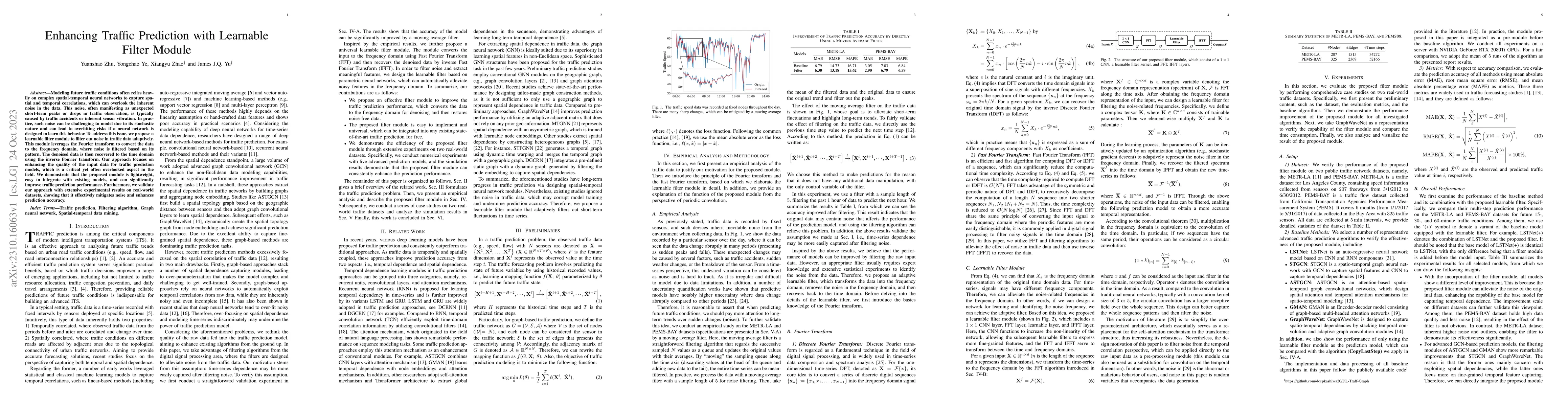 Thumbnail for Enhancing Traffic Prediction with Learnable Filter Module