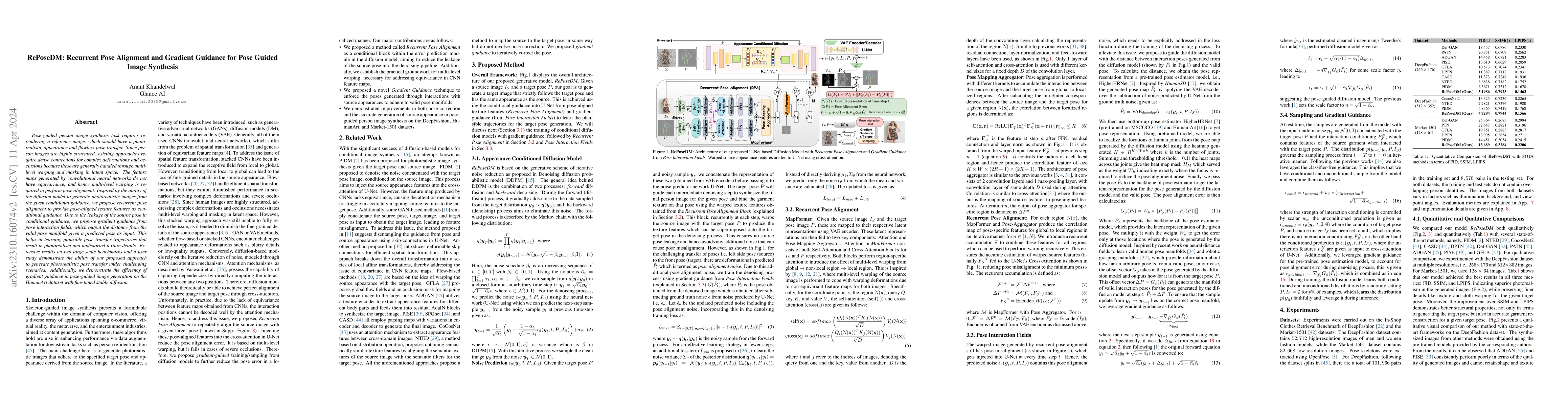 Thumbnail for RePoseDM: Recurrent Pose Alignment and Gradient Guidance for Pose Guided
  Image Synthesis