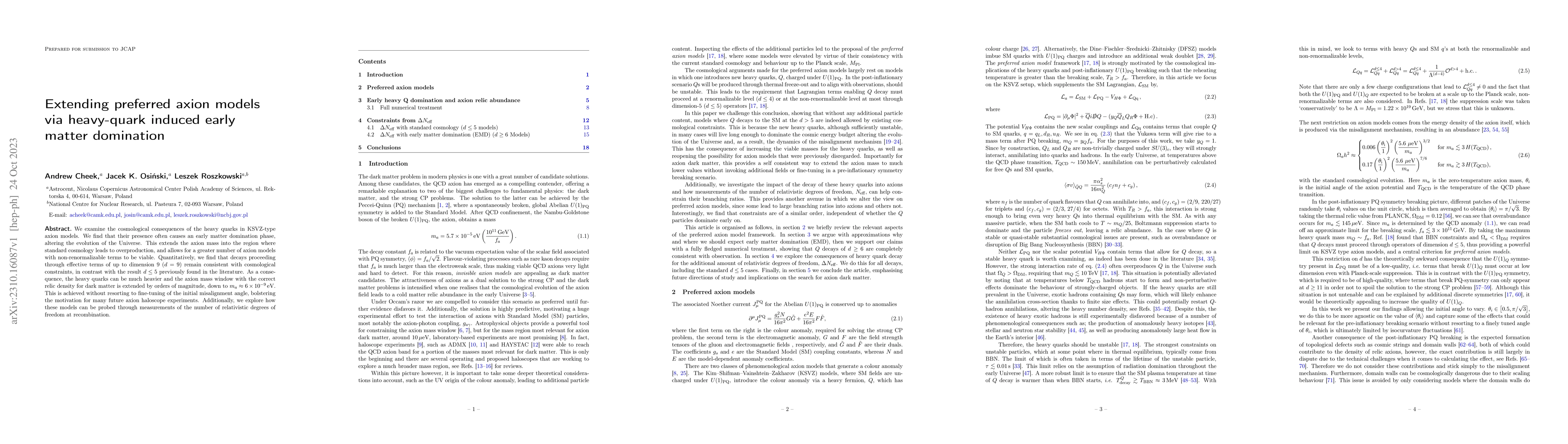 Thumbnail for Extending preferred axion models via heavy-quark induced early matter
  domination