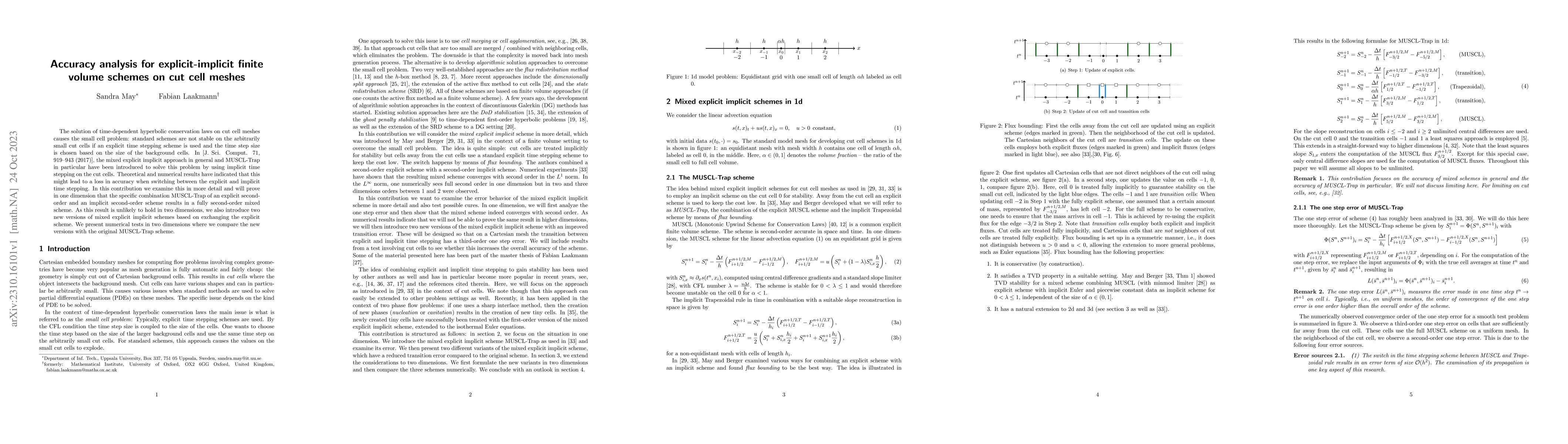 Thumbnail for Accuracy analysis for explicit-implicit finite volume schemes on cut
  cell meshes