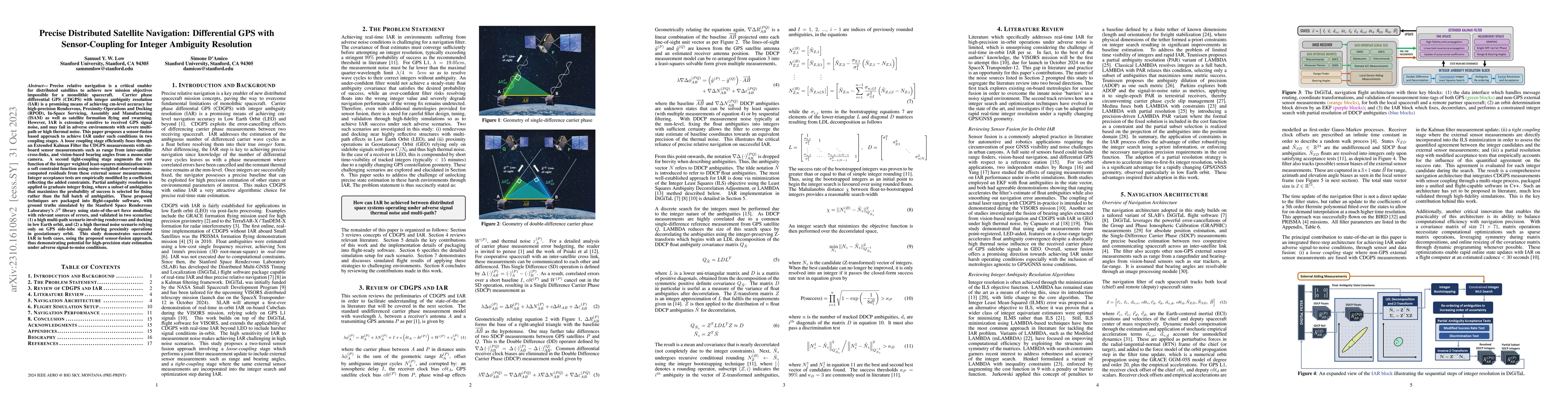 Thumbnail for Precise Distributed Satellite Navigation: Differential GPS with
  Sensor-Coupling for Integer Ambiguity Resolution