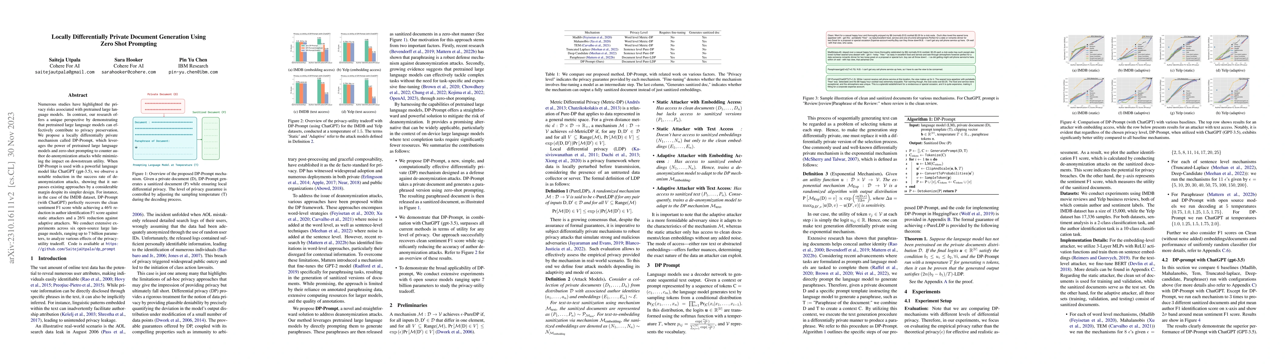 Thumbnail for Locally Differentially Private Document Generation Using Zero Shot
  Prompting