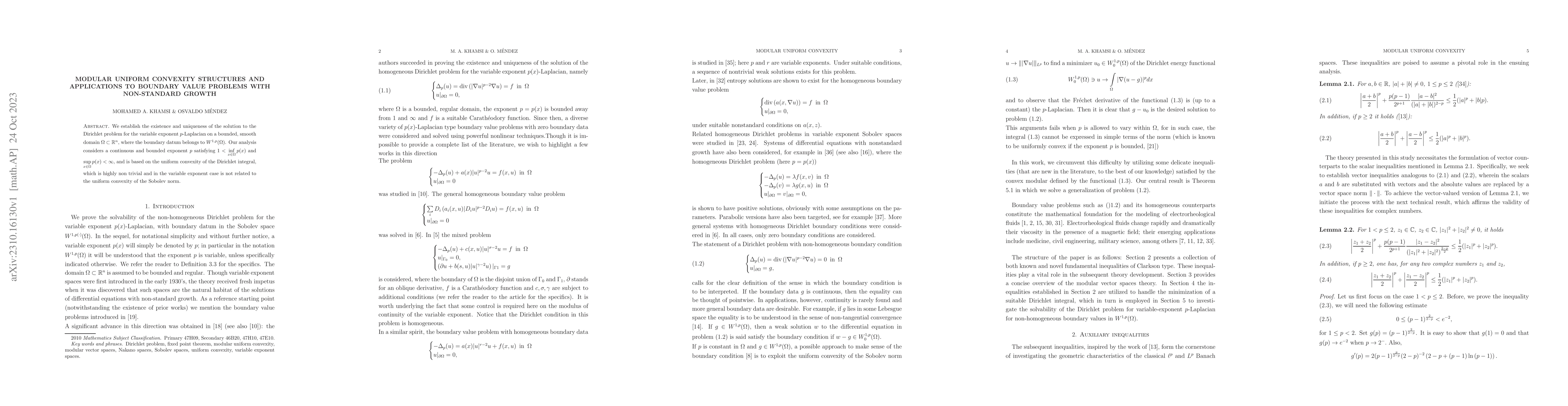 Thumbnail for Modular uniform convexity structures and applications to boundary value
  problems with non-standard growth