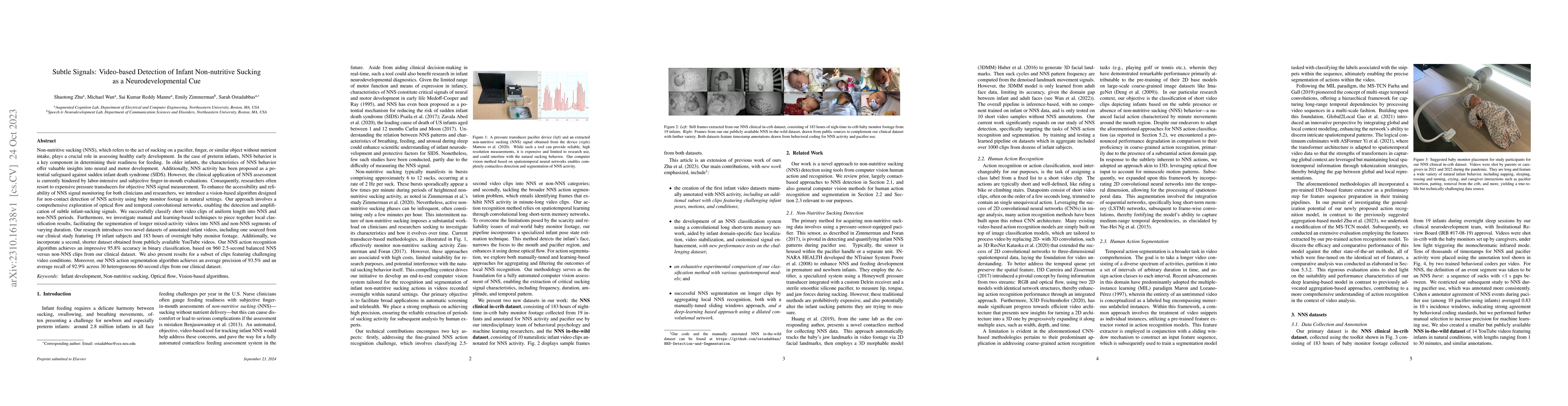 Thumbnail for Subtle Signals: Video-based Detection of Infant Non-nutritive Sucking as
  a Neurodevelopmental Cue