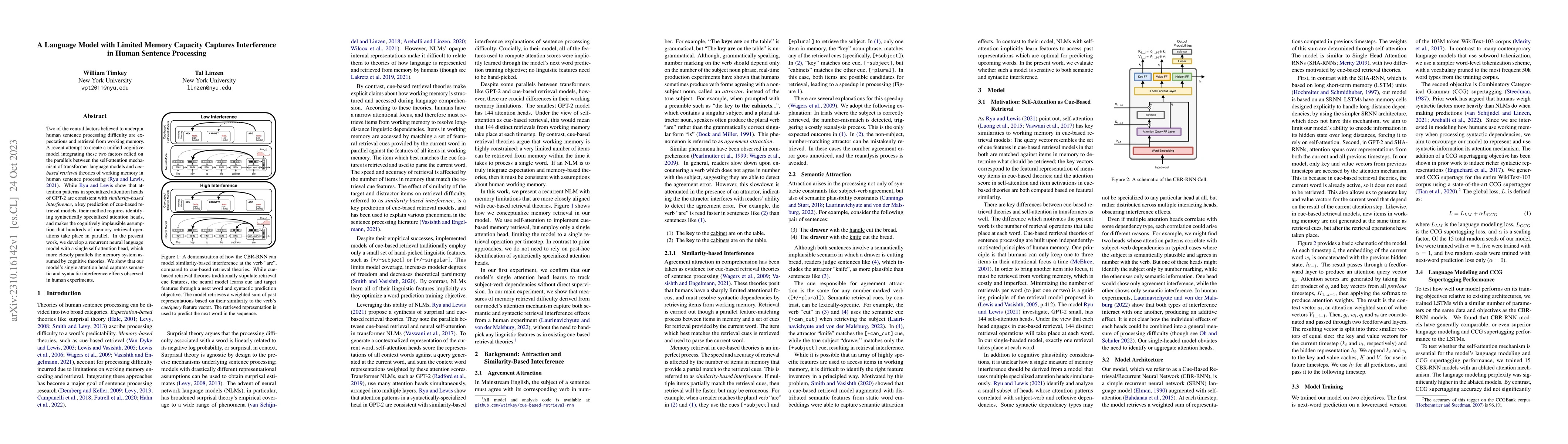 Thumbnail for A Language Model with Limited Memory Capacity Captures Interference in
  Human Sentence Processing