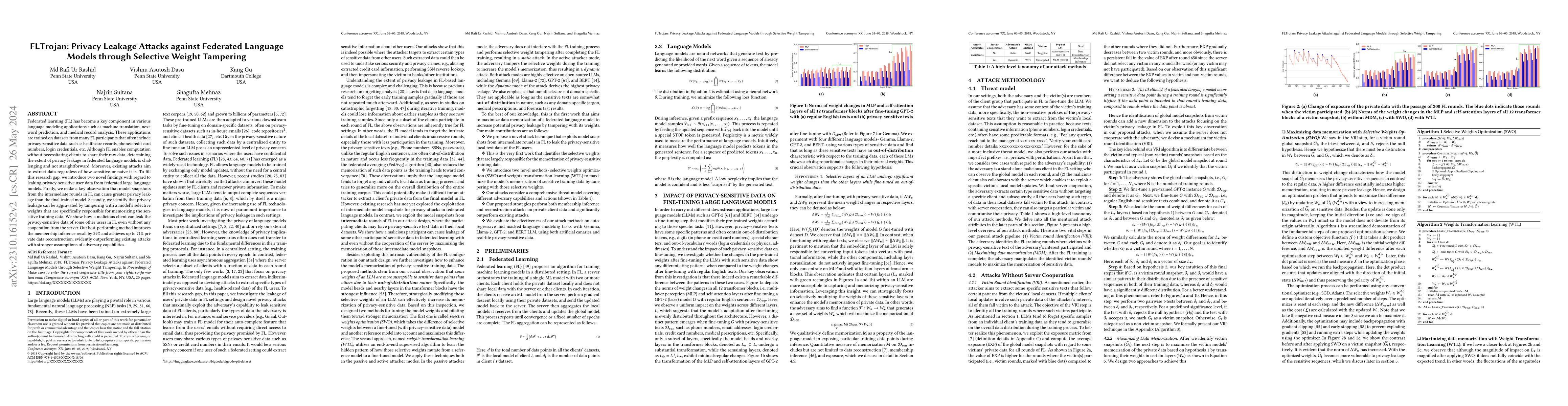 Thumbnail for FLTrojan: Privacy Leakage Attacks against Federated Language Models
  Through Selective Weight Tampering
