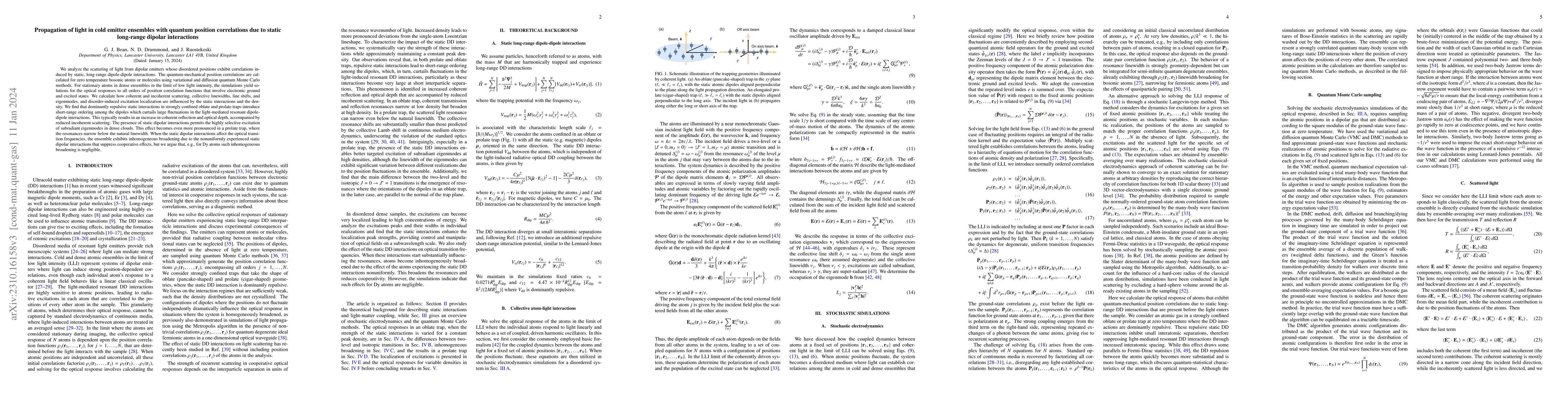 Thumbnail for Propagation of light in cold emitter ensembles with quantum position
  correlations due to static long-range dipolar interactions