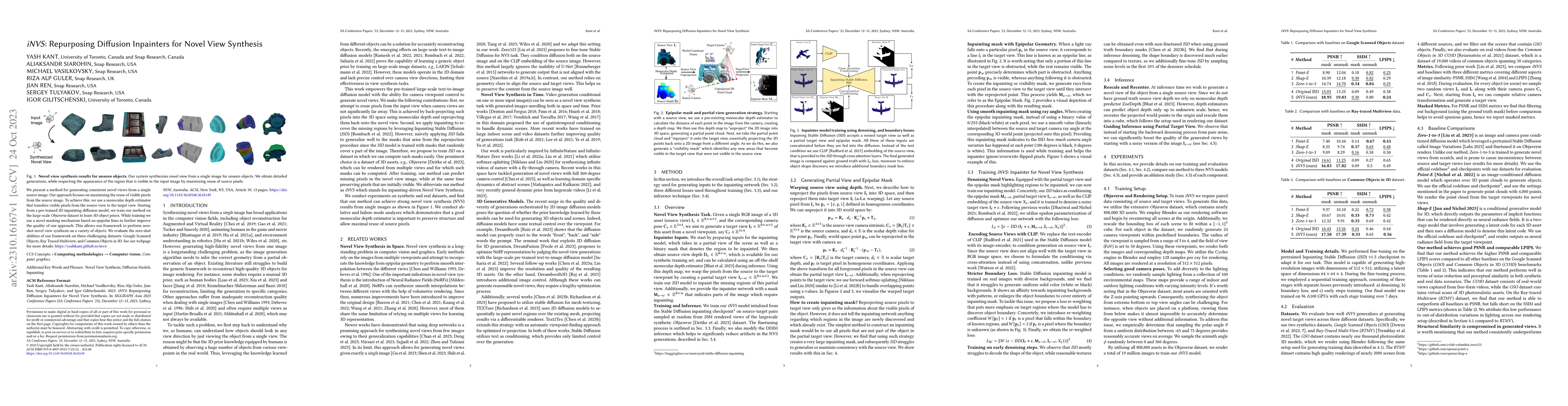 Thumbnail for iNVS: Repurposing Diffusion Inpainters for Novel View Synthesis