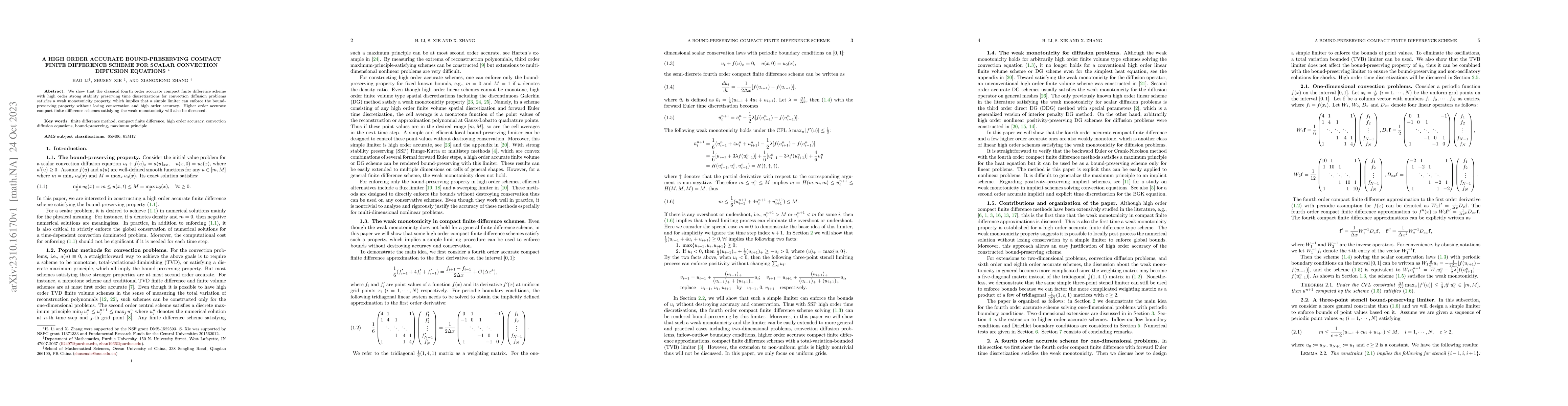 Thumbnail for A high order accurate bound-preserving compact finite difference scheme
  for scalar convection diffusion equations