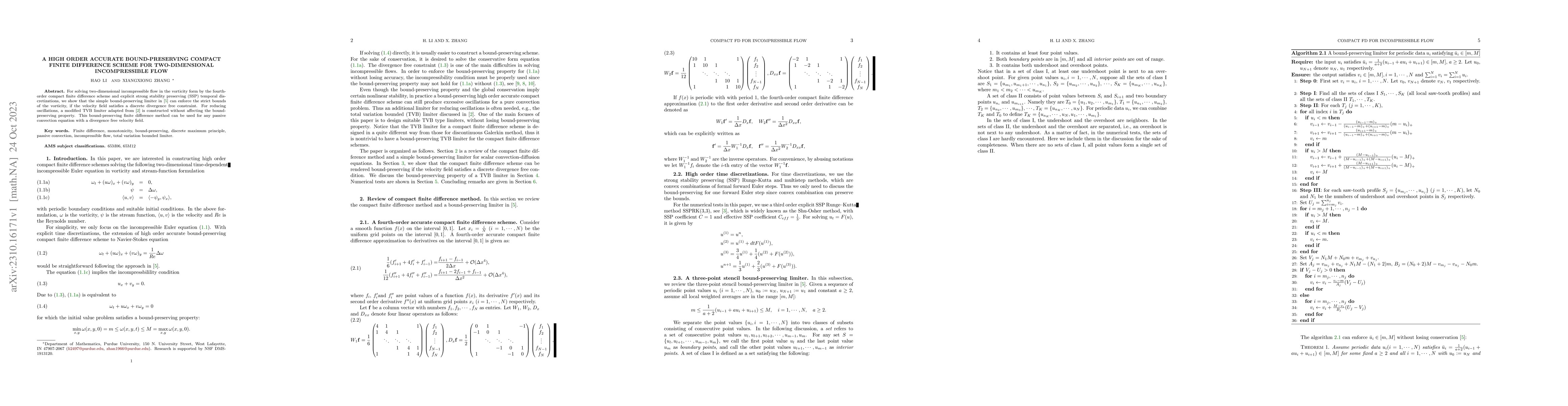 Thumbnail for A high order accurate bound-preserving compact finite difference scheme
  for two-dimensional incompressible flow