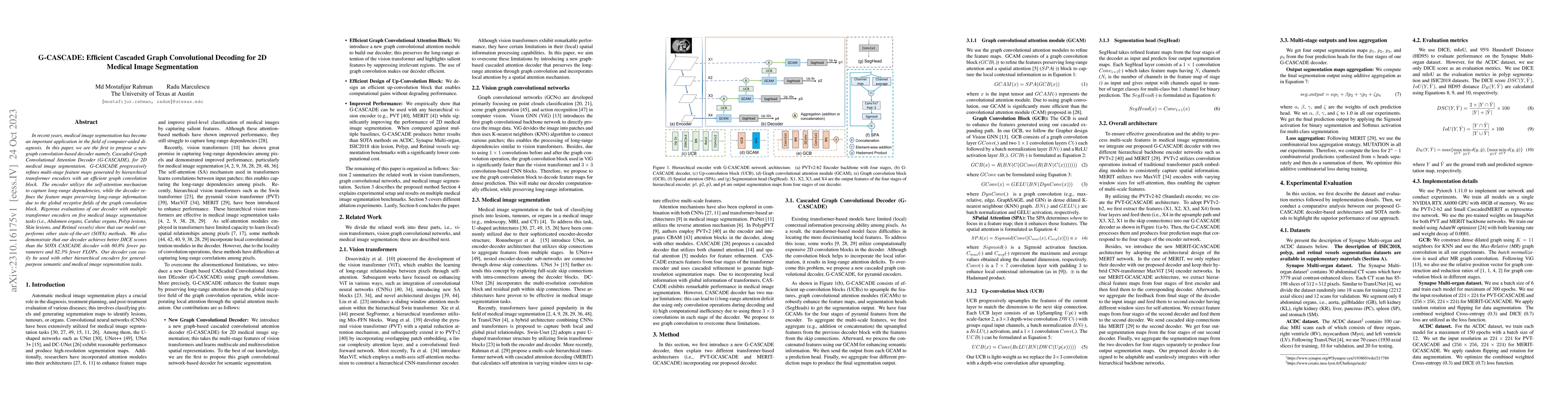 Thumbnail for G-CASCADE: Efficient Cascaded Graph Convolutional Decoding for 2D
  Medical Image Segmentation