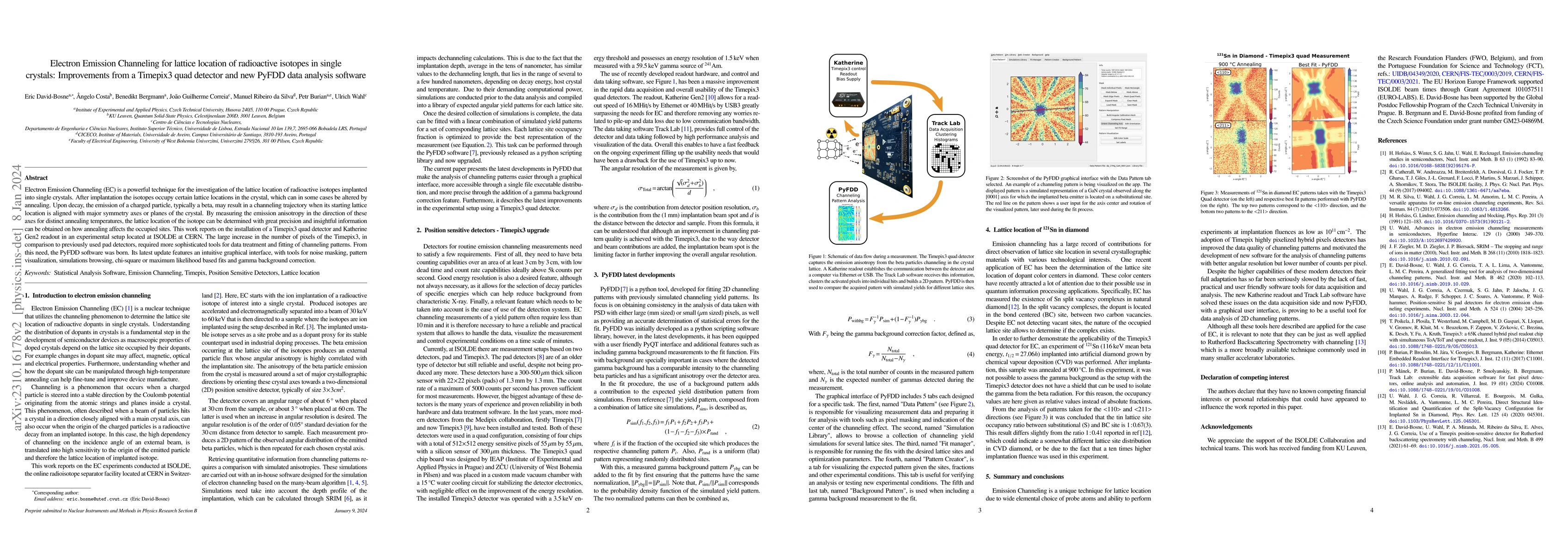 Thumbnail for Electron Emission Channeling for lattice location of radioactive
  isotopes in single crystals: Improvements from a Timepix3 quad detector and
  new PyFDD data analysis software