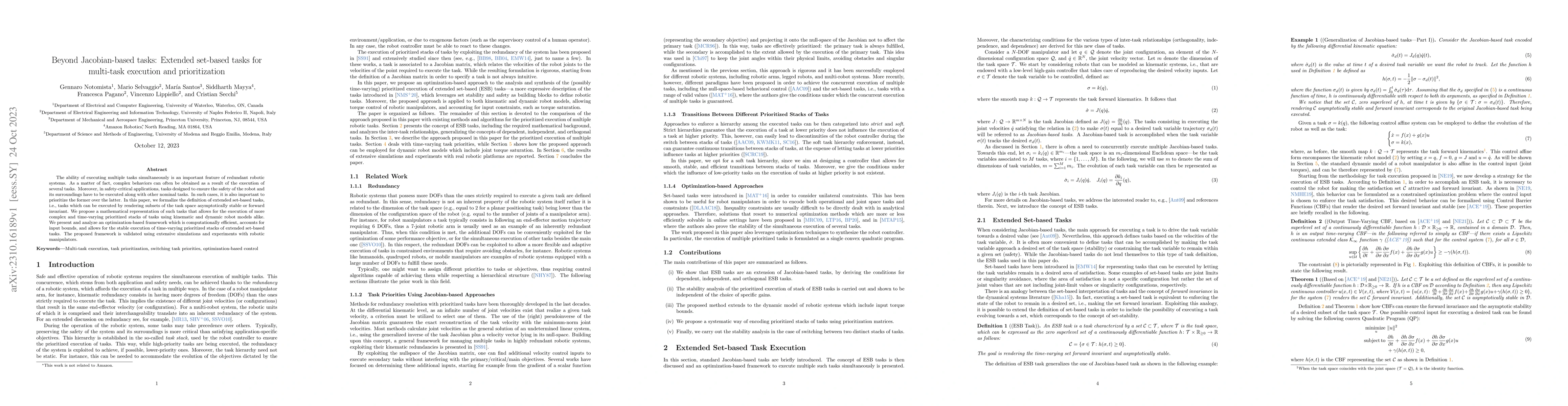 Thumbnail for Beyond Jacobian-based tasks: Extended set-based tasks for multi-task
  execution and prioritization