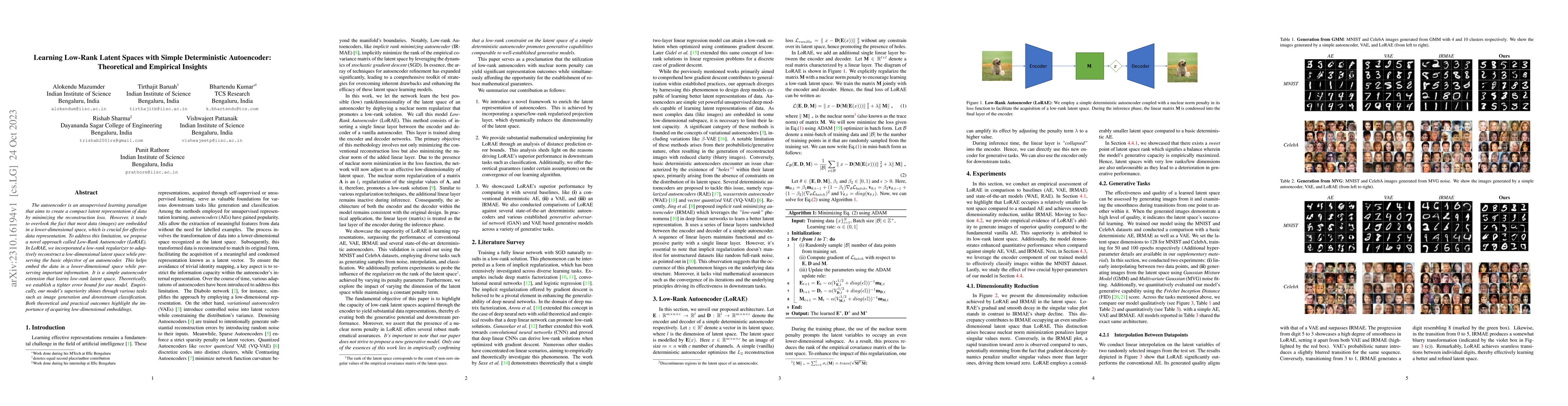 Thumbnail for Learning Low-Rank Latent Spaces with Simple Deterministic Autoencoder:
  Theoretical and Empirical Insights