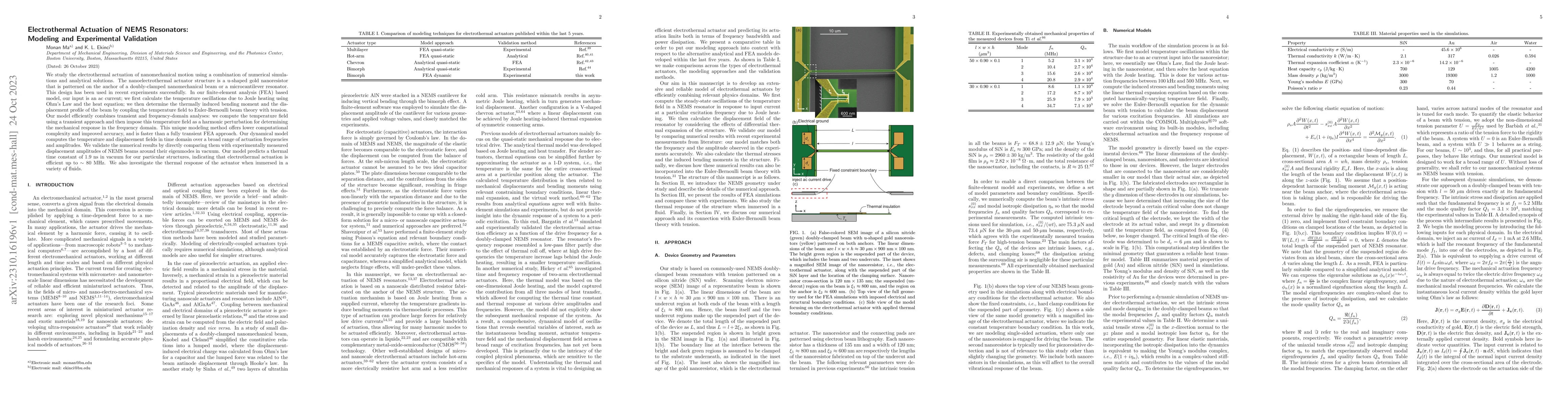 Thumbnail for Electrothermal Actuation of NEMS Resonators: Modeling and Experimental
  Validation