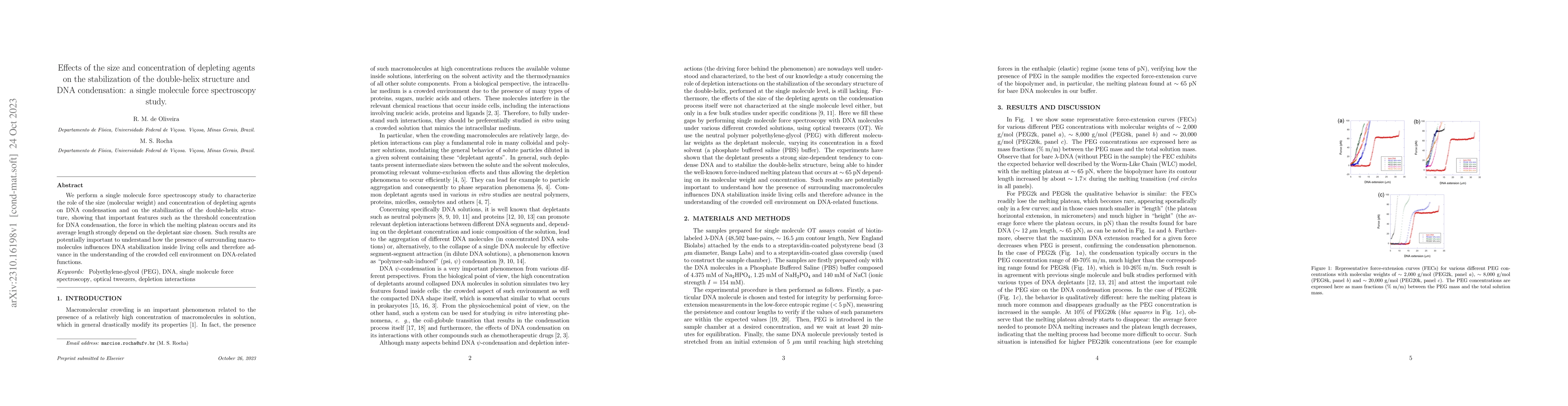 Thumbnail for Effects of the size and concentration of depleting agents on the
  stabilization of the double-helix structure and DNA condensation: a single
  molecule force spectroscopy study