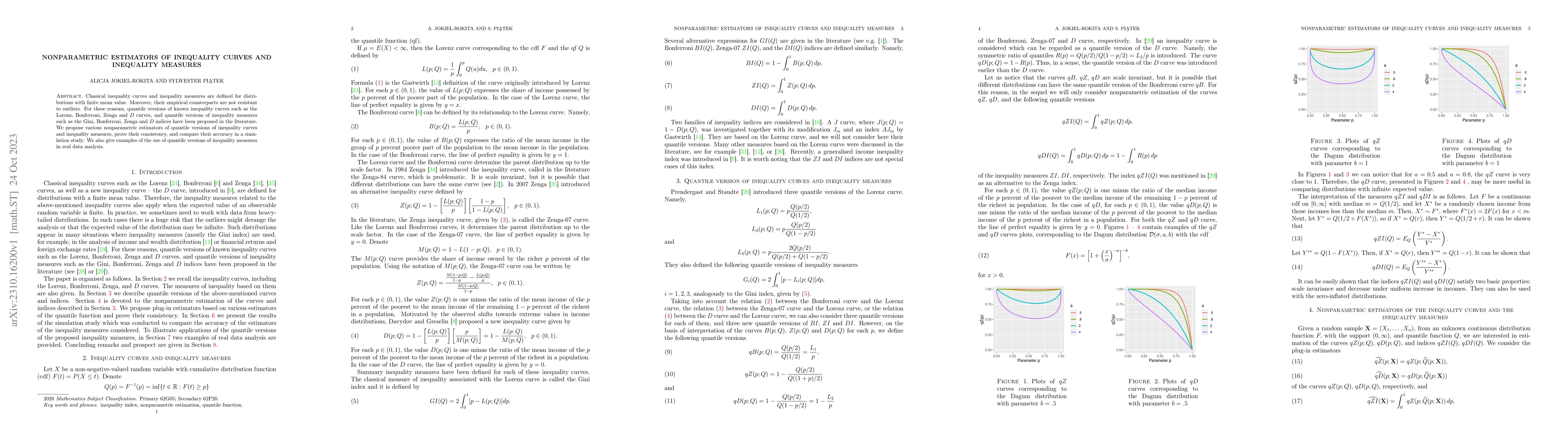 Thumbnail for Nonparametric estimators of inequality curves and inequality measures