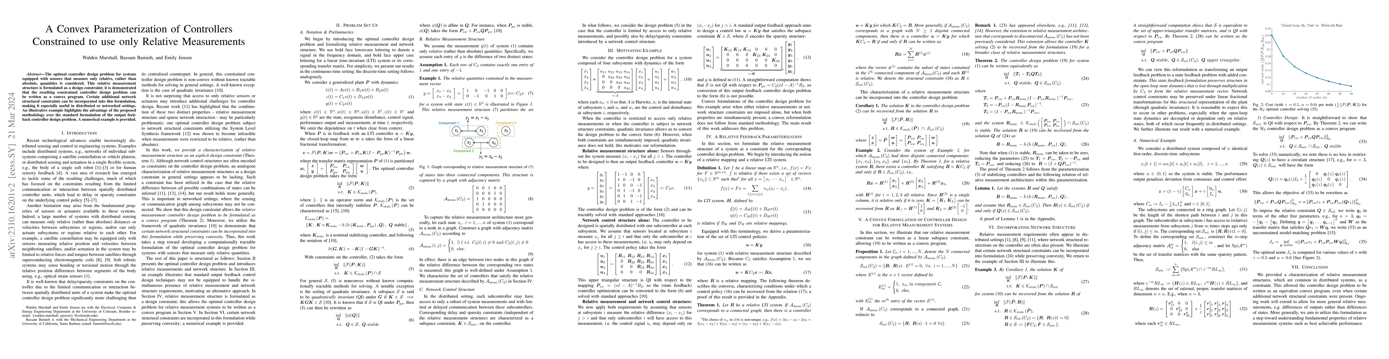 Thumbnail for A Convex Parameterization of Controllers Constrained to use only
  Relative Measurements