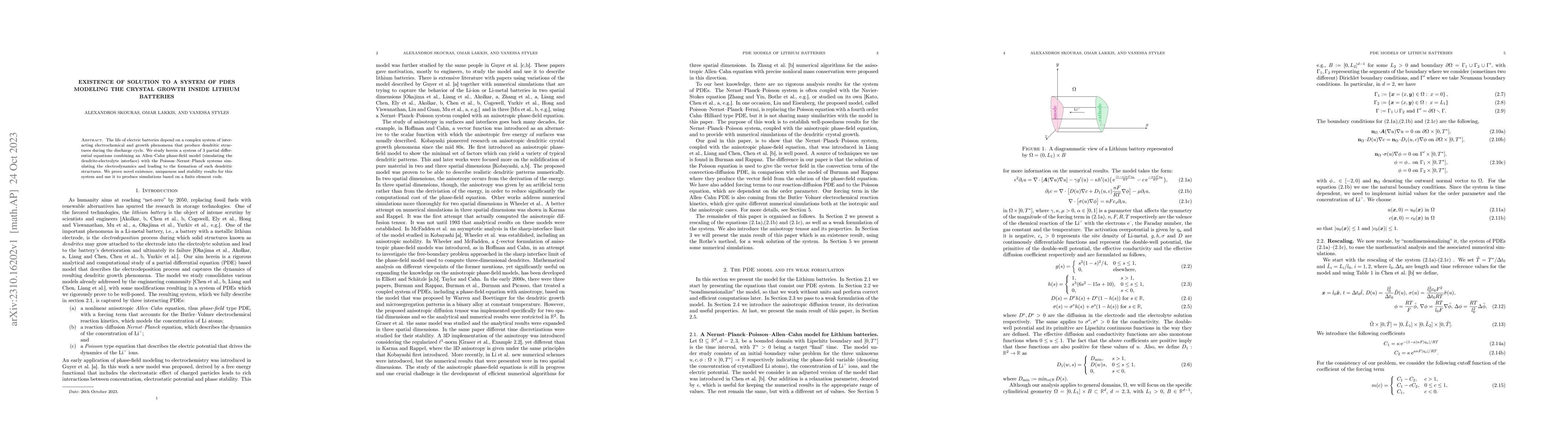 Thumbnail for Existence of solution to a system of PDEs modeling the crystal growth
  inside lithium batteries