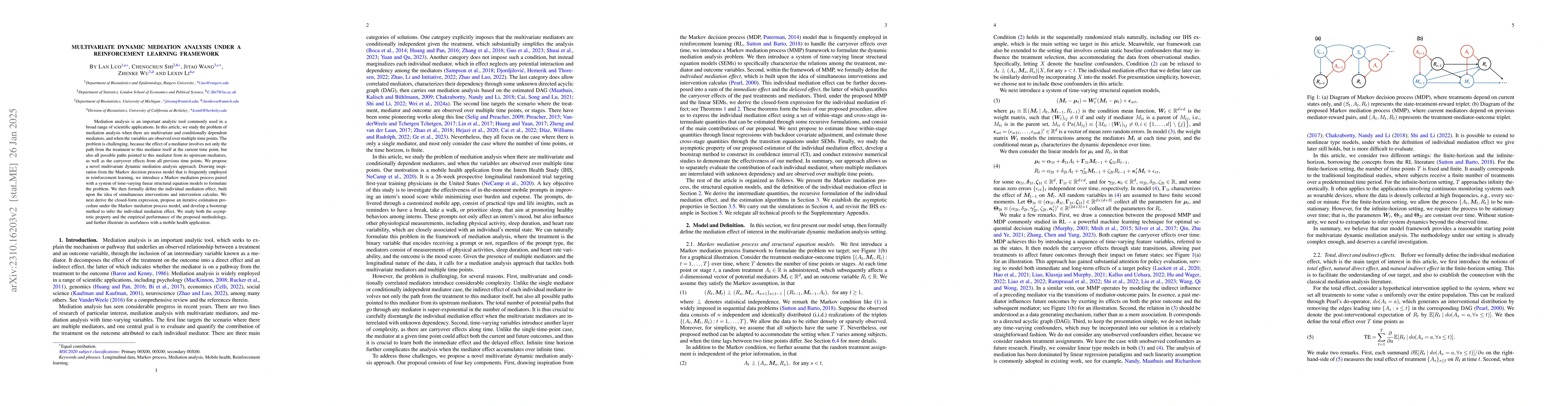 Thumbnail for Multivariate Dynamic Mediation Analysis under a Reinforcement Learning
  Framework