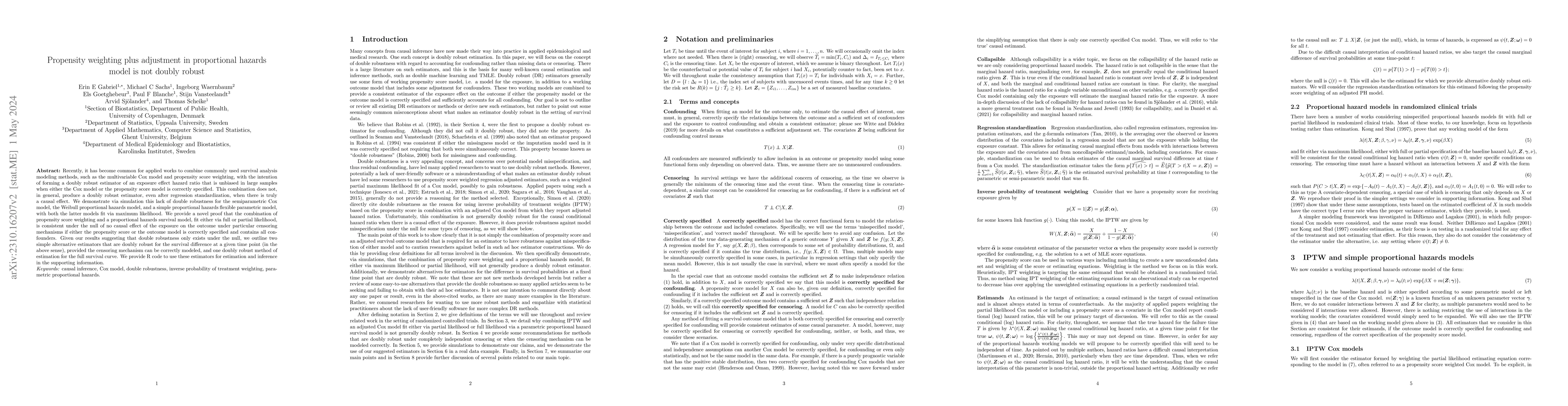 Thumbnail for Propensity weighting plus adjustment in proportional hazards model is
  not doubly robust
