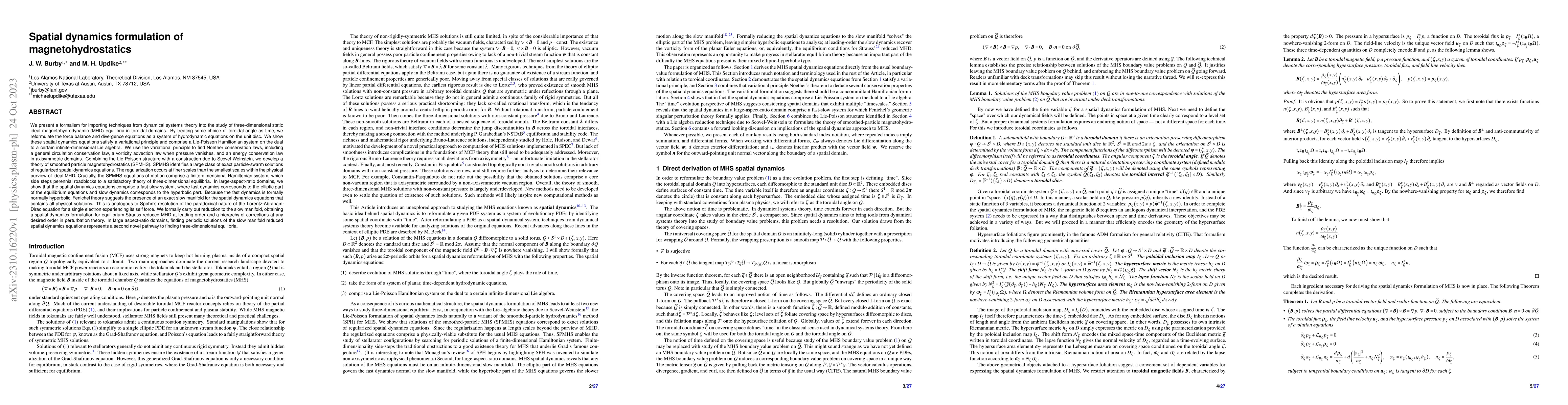Thumbnail for Spatial dynamics formulation of magnetohydrostatics