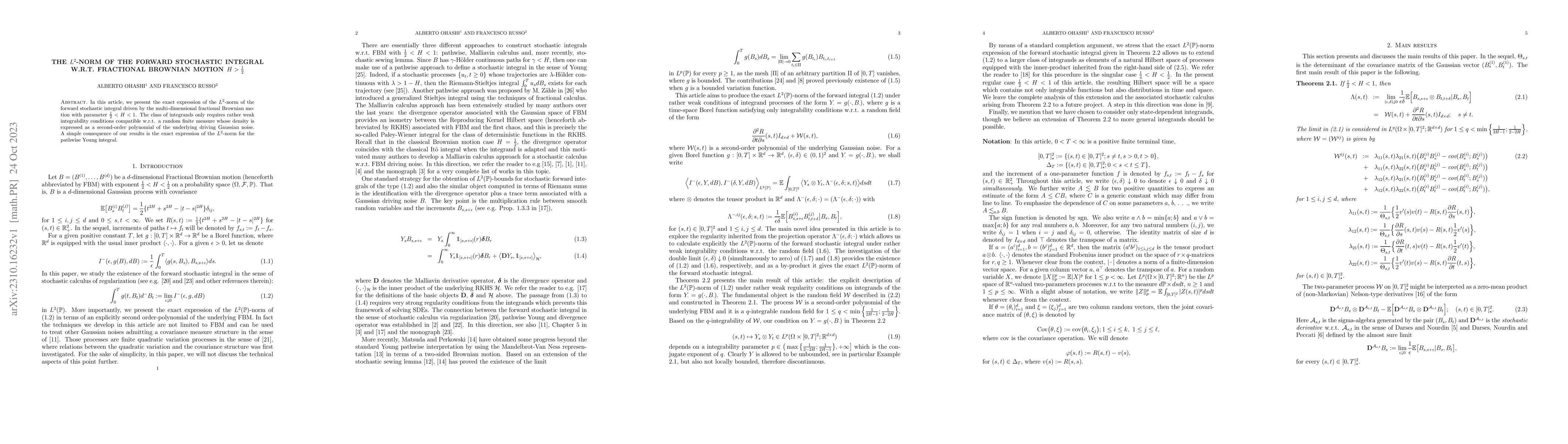 Thumbnail for The $L^2$-norm of the forward stochastic integral w.r.t. Fractional
  Brownian motion $H > \frac{1}{2}$