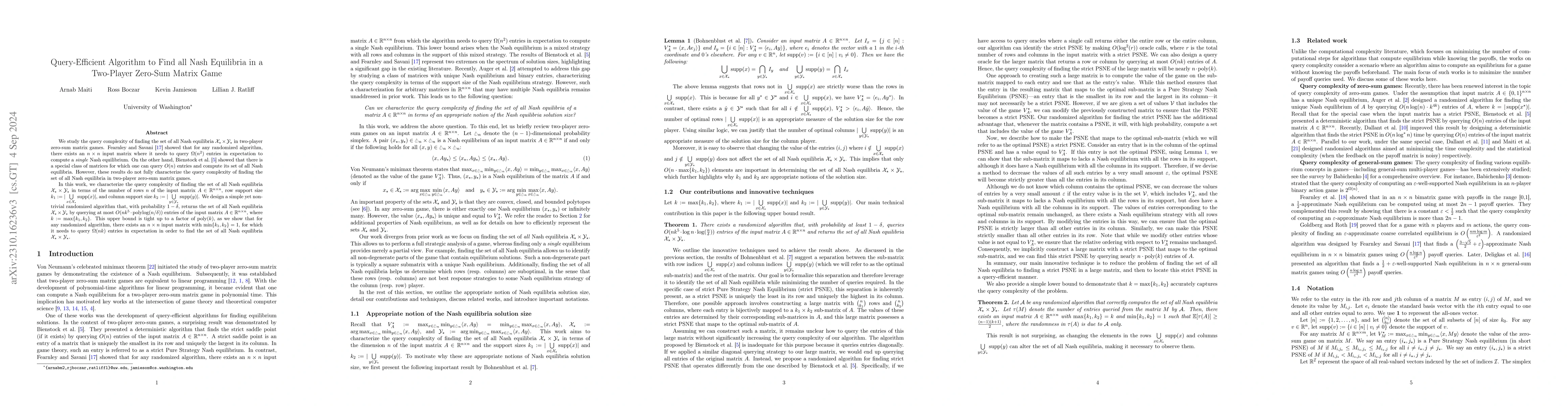 Thumbnail for Query-Efficient Algorithms to Find the Unique Nash Equilibrium in a
  Two-Player Zero-Sum Matrix Game