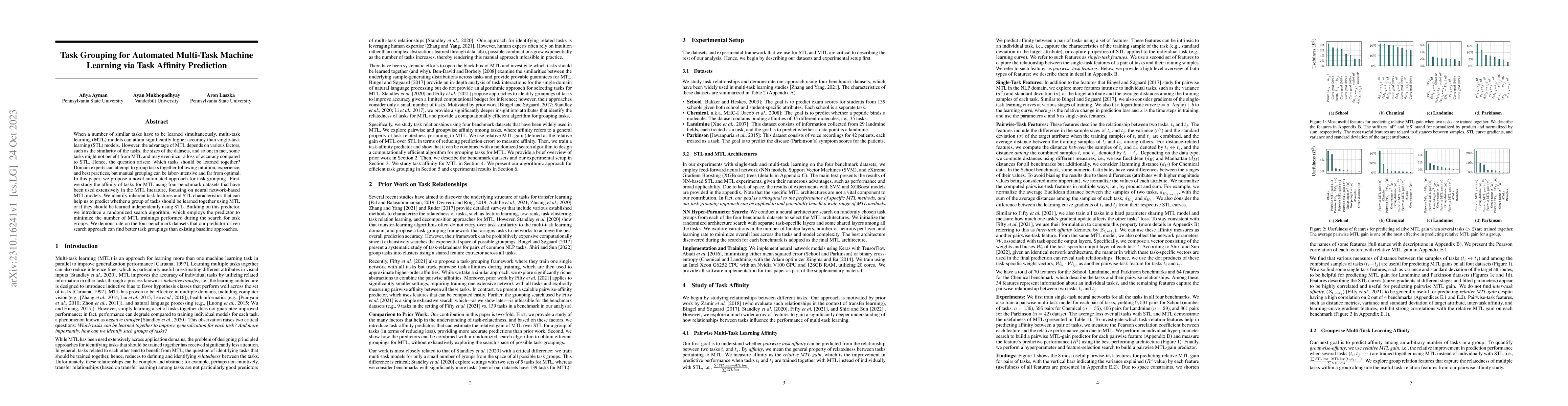 Thumbnail for Task Grouping for Automated Multi-Task Machine Learning via Task
  Affinity Prediction