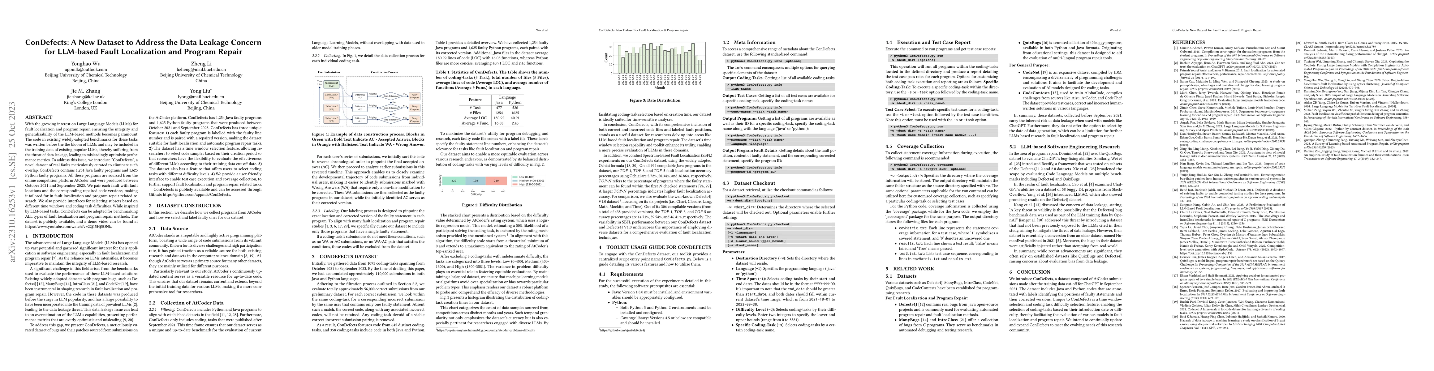 Thumbnail for ConDefects: A New Dataset to Address the Data Leakage Concern for
  LLM-based Fault Localization and Program Repair