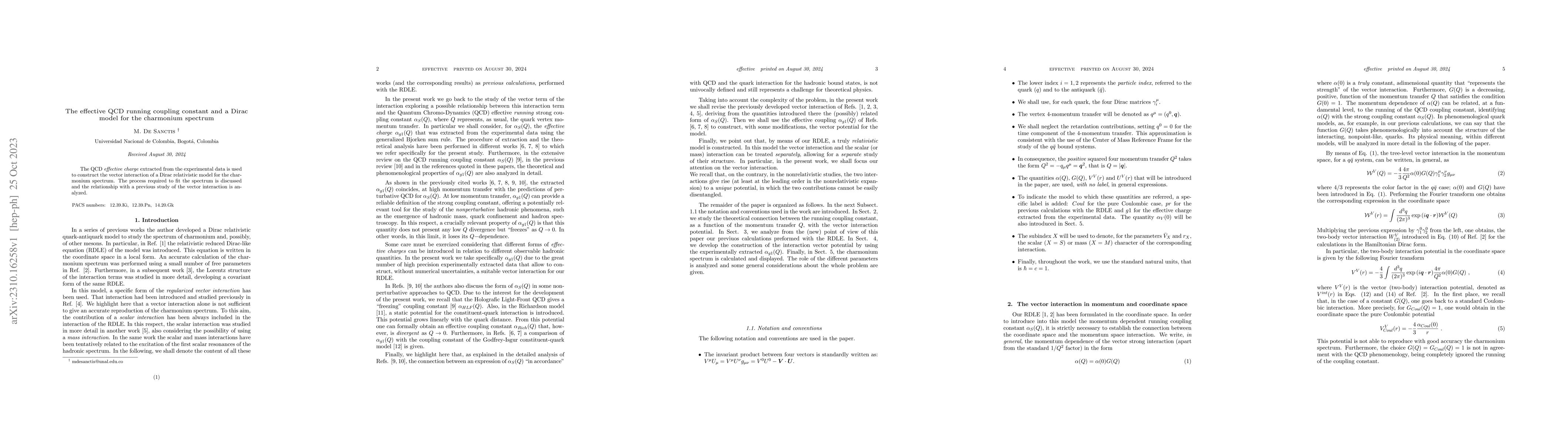 Thumbnail for The effective QCD running coupling constant and a Dirac model for the
  charmonium spectrum
