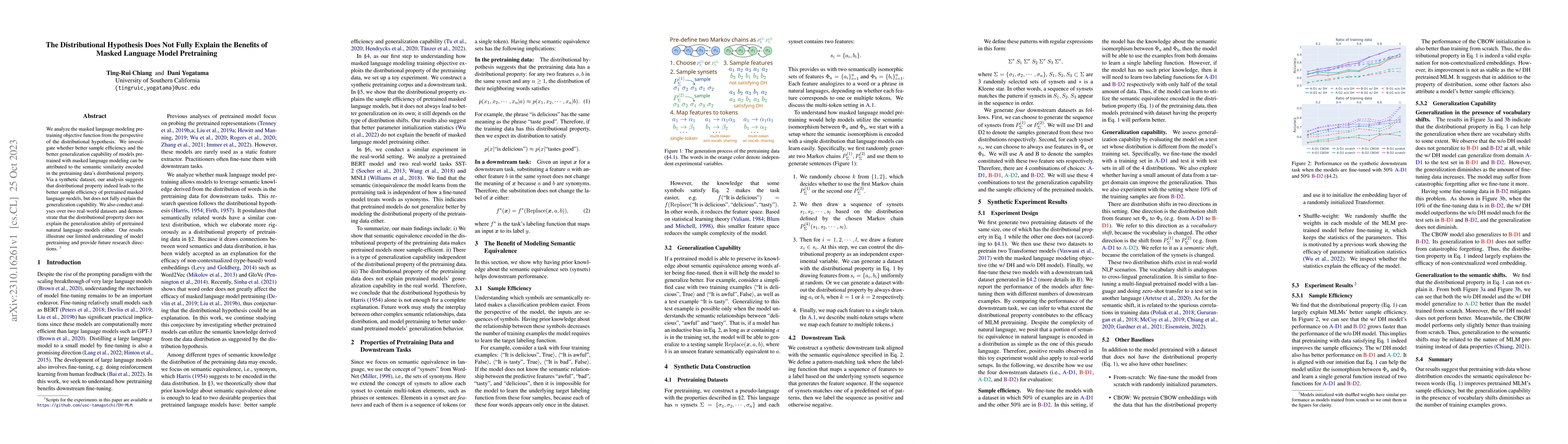 Thumbnail for The Distributional Hypothesis Does Not Fully Explain the Benefits of
  Masked Language Model Pretraining