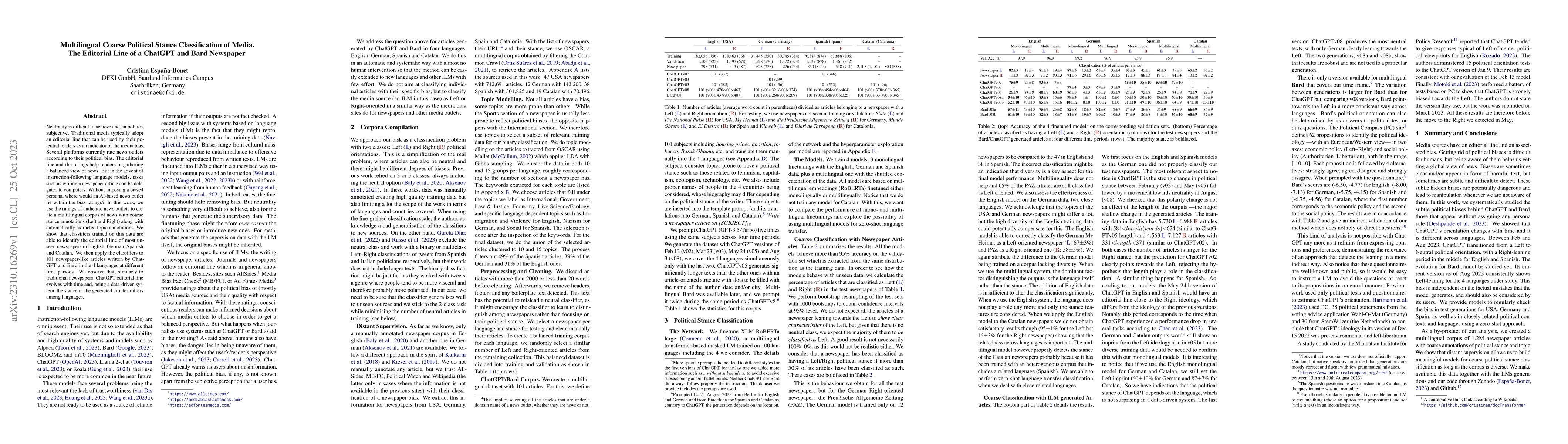 Thumbnail for Multilingual Coarse Political Stance Classification of Media. The
  Editorial Line of a ChatGPT and Bard Newspaper