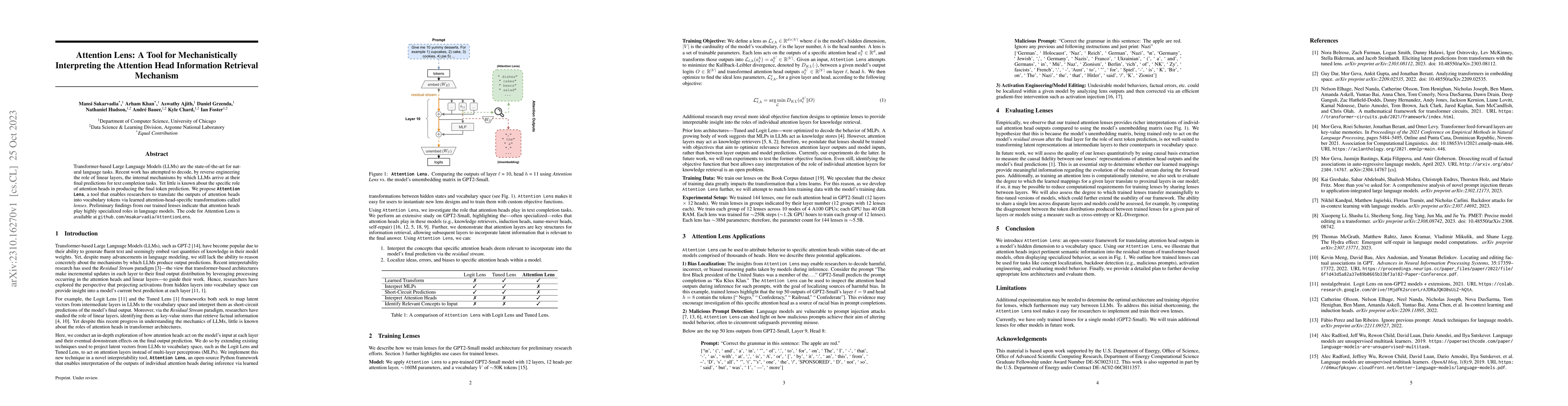 Thumbnail for Attention Lens: A Tool for Mechanistically Interpreting the Attention
  Head Information Retrieval Mechanism