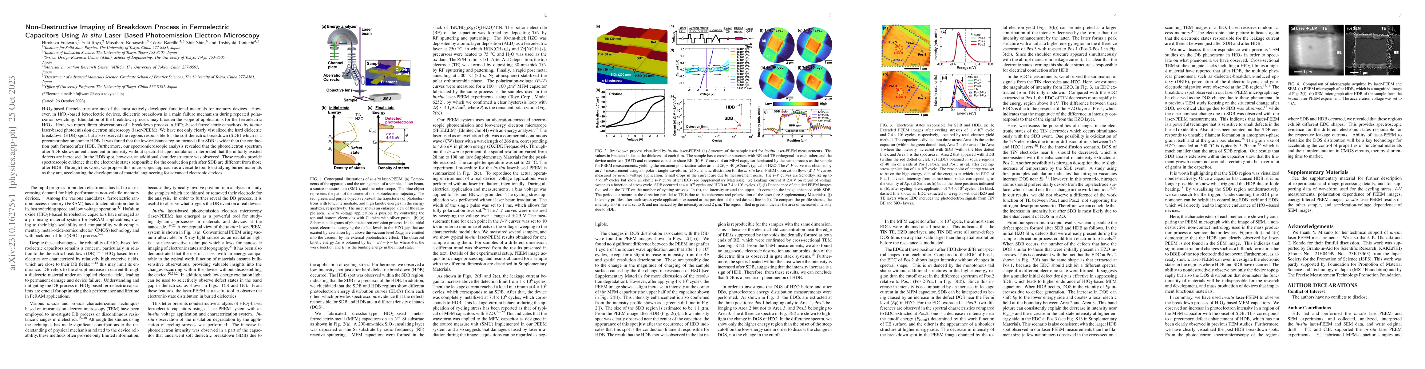 Thumbnail for Non-Destructive Imaging of Breakdown Process in Ferroelectric Capacitors
  Using \textit{In-situ} Laser-Based Photoemission Electron Microscopy