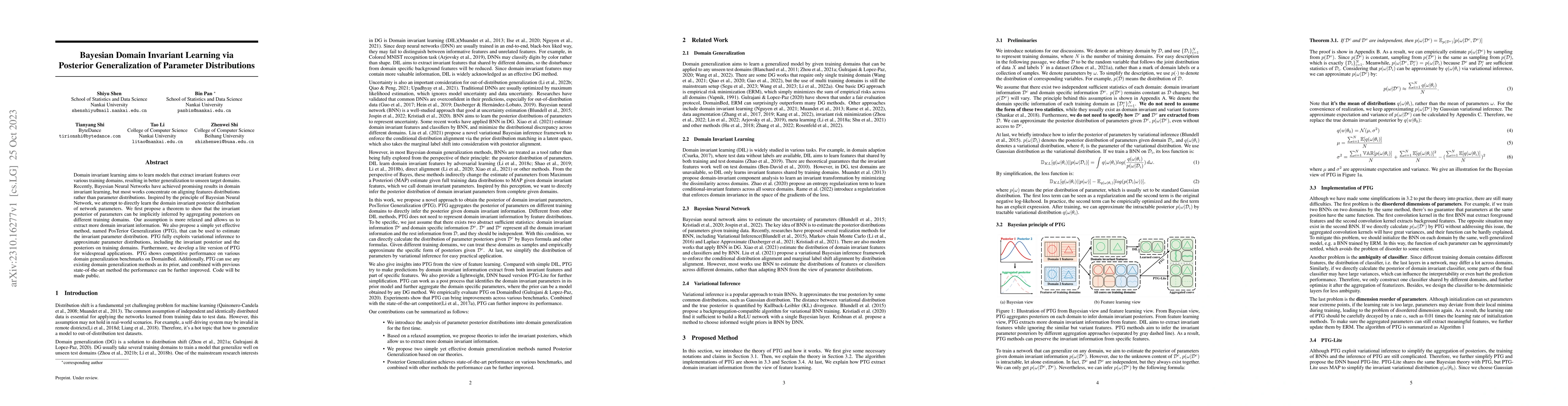 Thumbnail for Bayesian Domain Invariant Learning via Posterior Generalization of
  Parameter Distributions