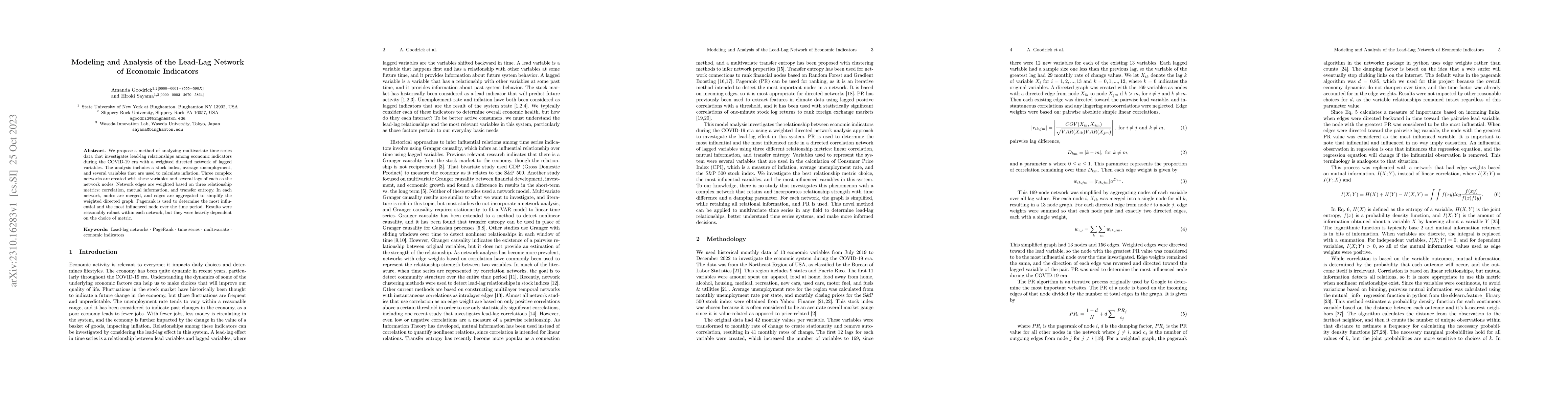Thumbnail for Modeling and Analysis of the Lead-Lag Network of Economic Indicators