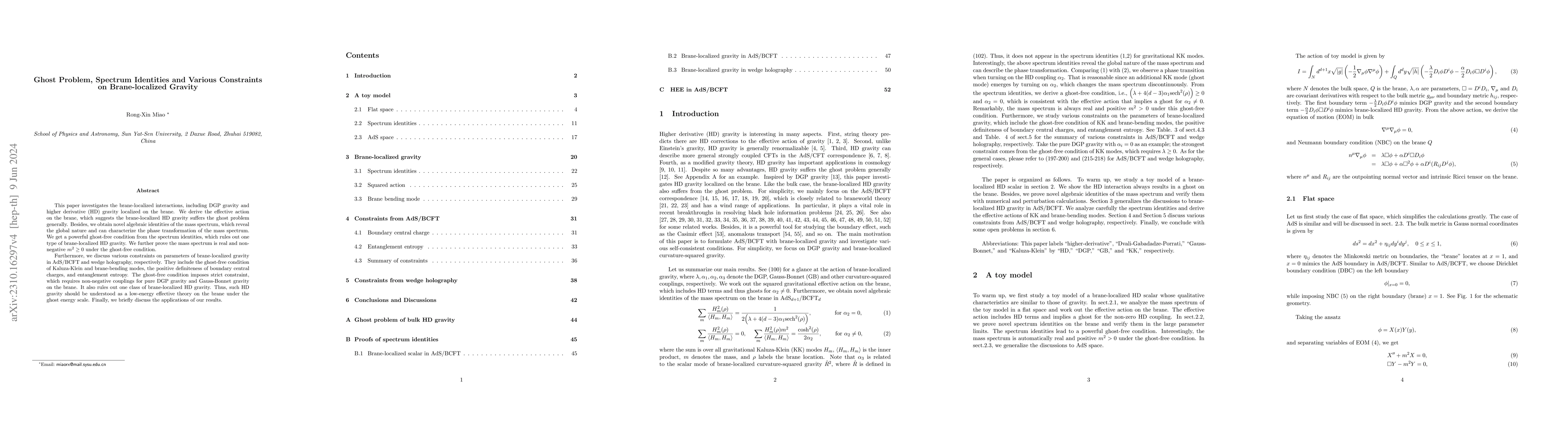 Thumbnail for Ghost Problem, Spectrum Identities and Various Constraints on
  Brane-localized Gravity