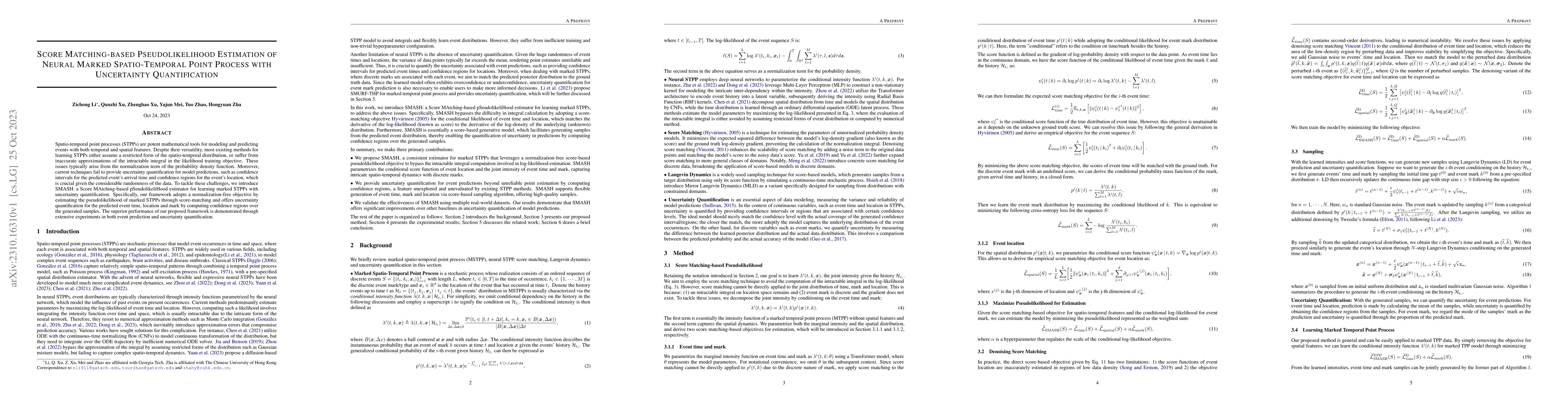 Thumbnail for Score Matching-based Pseudolikelihood Estimation of Neural Marked
  Spatio-Temporal Point Process with Uncertainty Quantification