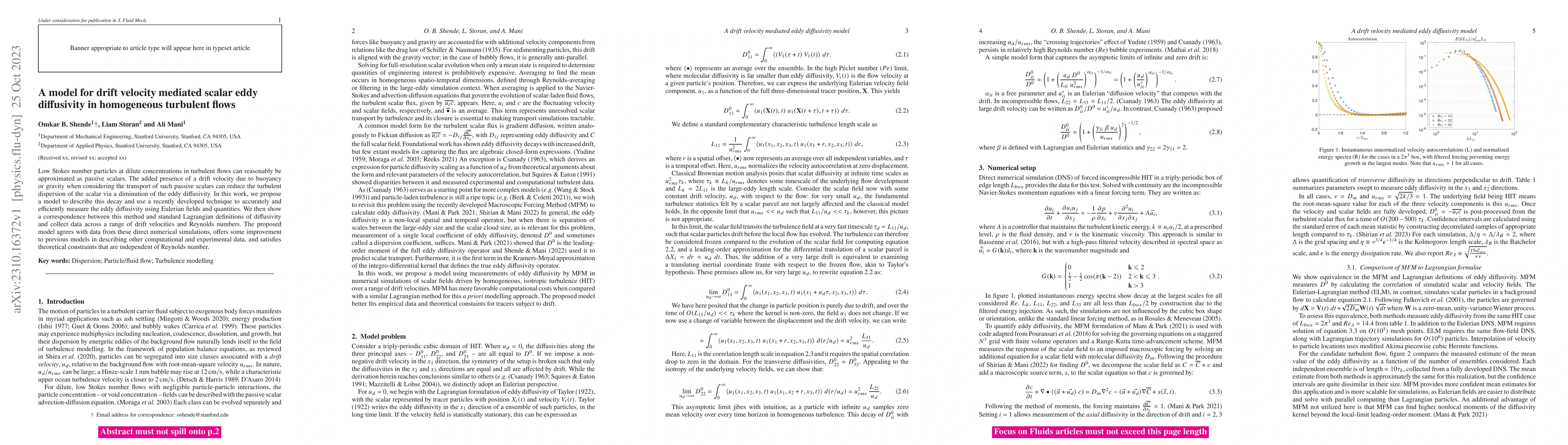Thumbnail for A model for drift velocity mediated scalar eddy diffusivity in
  homogeneous turbulent flows