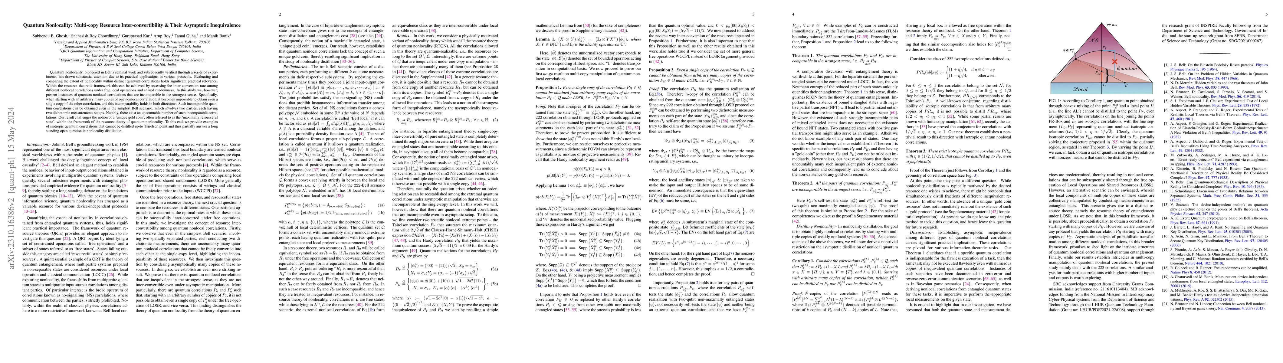Thumbnail for Quantum Nonlocality: Multi-copy Resource Inter-convertibility & Their
  Asymptotic Inequivalence